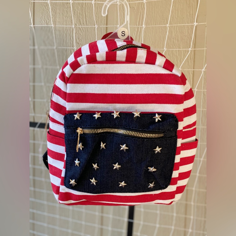 Red and White Striped Backpack with Star Accents